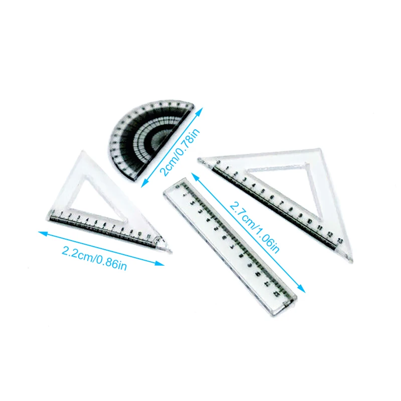 4Pcs 1:12 Dollhouse Miniature Ruler Protractor Triangle Ruler Straightedge Model Drawing Tool Doll House Accessories