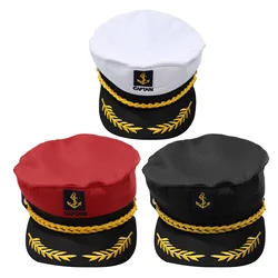 Adult Navy Cap Yacht Sailor Captain Hats Wheat Embroidery Classic Flat Adjustable Top Cap for Halloween Party Cosplay Costume