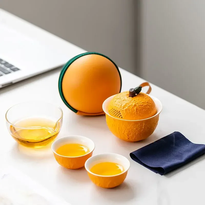 

Customize Chinese Tea Set Ceramic Portable Teapot Set Travel Gaiwan Tea Cups of Tea Ceremony Accessories One Pot Two Cup Suit