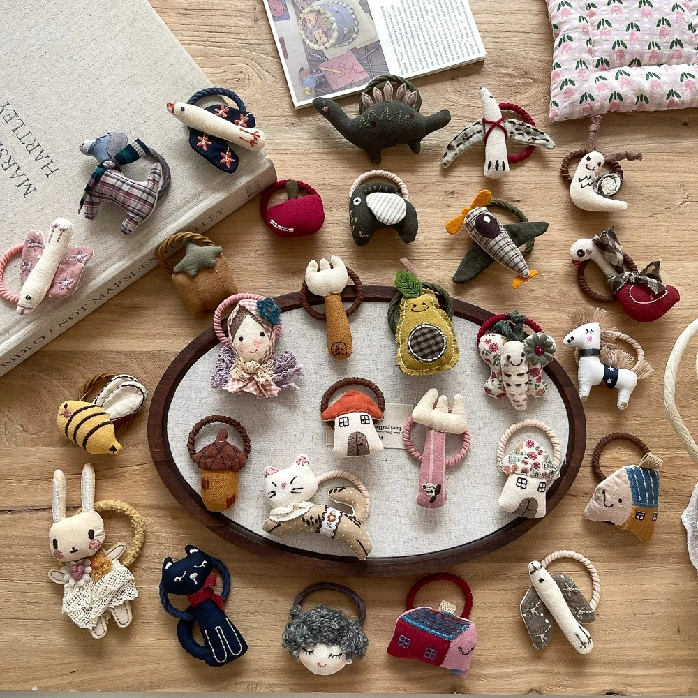 Bandas elásticas para el cabello de dibujos animados para niñas, accesorios para el cabello, bonito soporte para cola de caballo, lazo para el cabello de algodón para niños, bandas de goma para el cabello a la moda