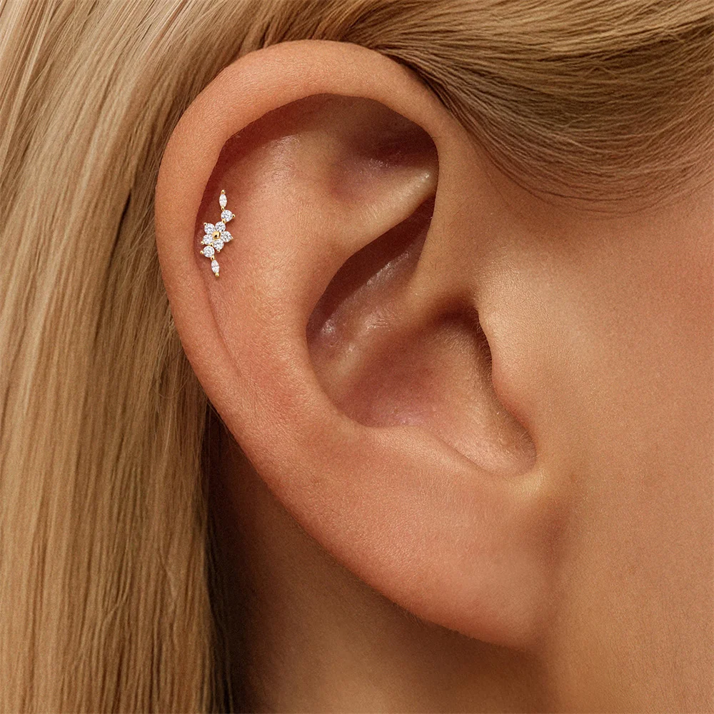 AIDE 925 Sterling Silber Fünfblättrige Blume Pferdeaugen CA Zirkon für Damen Knorpel Helix Flachrücken Piercing Ohrring Party Geschenke – Detail 4