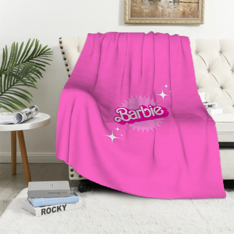 Barbie Logo Fluffy Throw Camping Blanket for Children Sofa Throw Blanket Modern Fashion Gift Miniso Picnic Blanket Downy Catnap