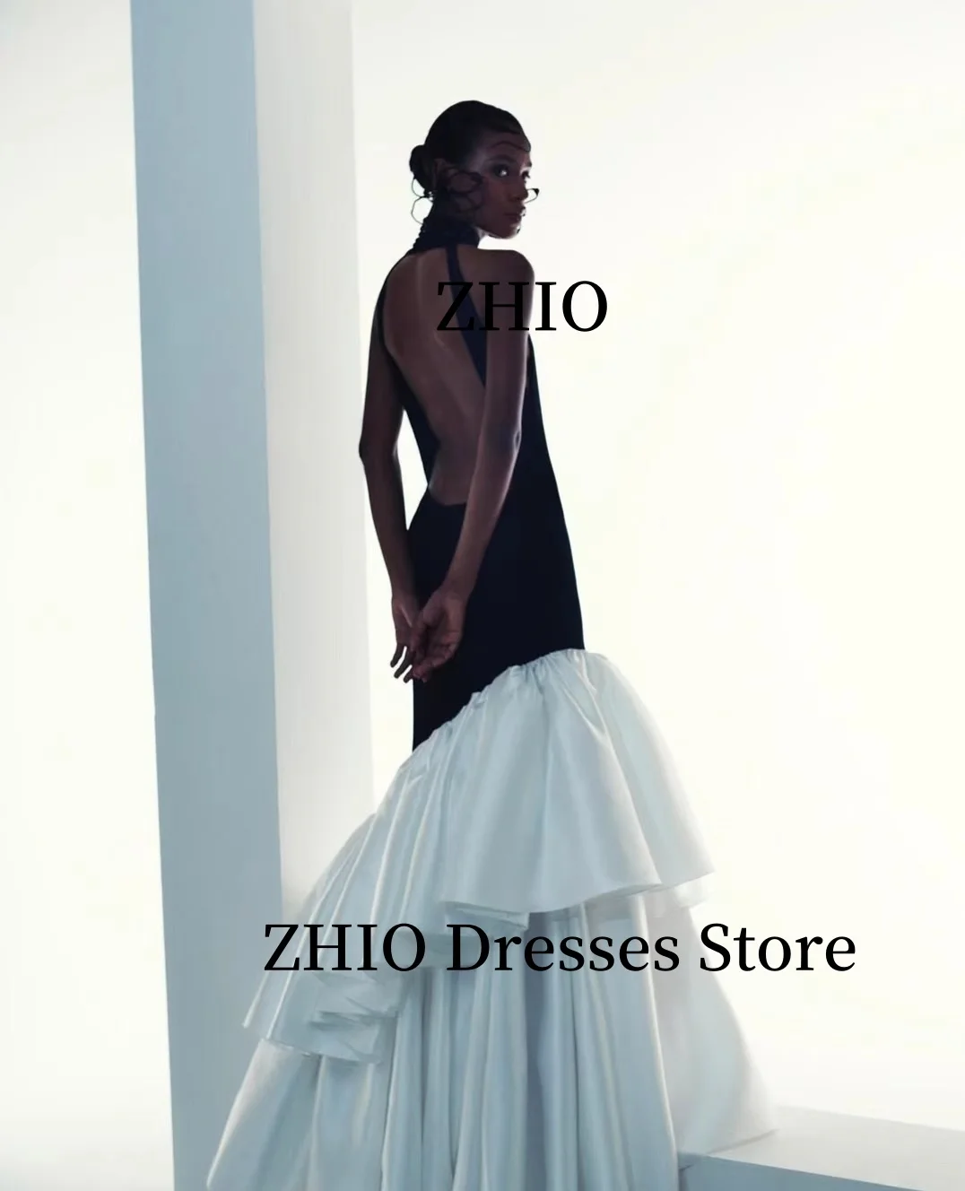 ZHIO Contrast Mermaid Tiered Evening Dresses Backless Sleeveless Formal Occasion Dress Wedding Party Gowns Customized Elegant