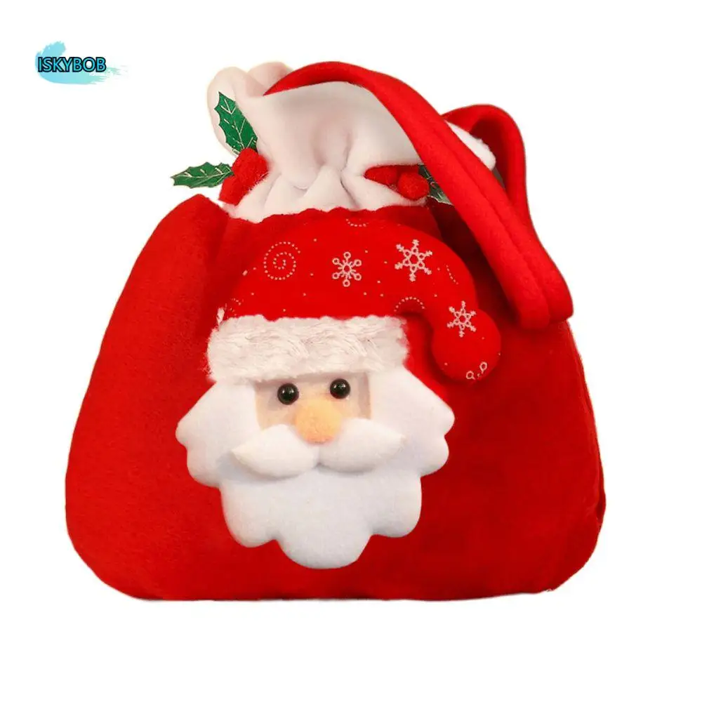 

Kids Children Happy Christmas Santa Claus Printed Party Decor Peace Fruit Sack Candy Bag Xmas Gifts Bag Handbag