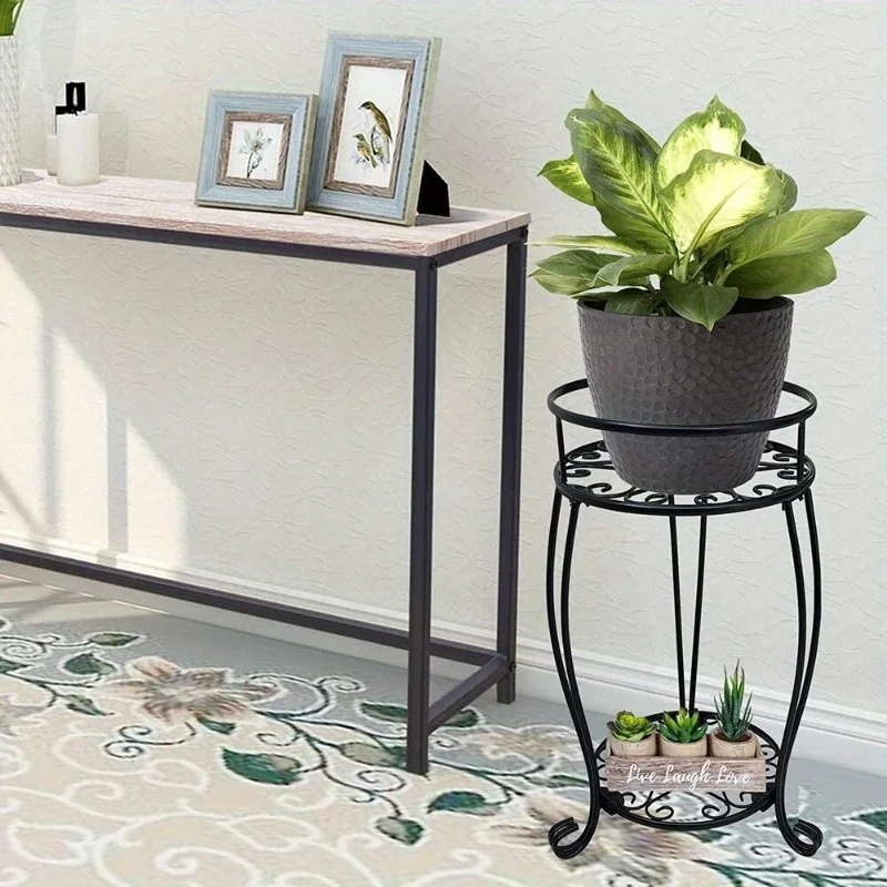 19 inch Plant Stand 2 Tier Metal Potted Holder Rack Flower Pot Shelf Rustproof