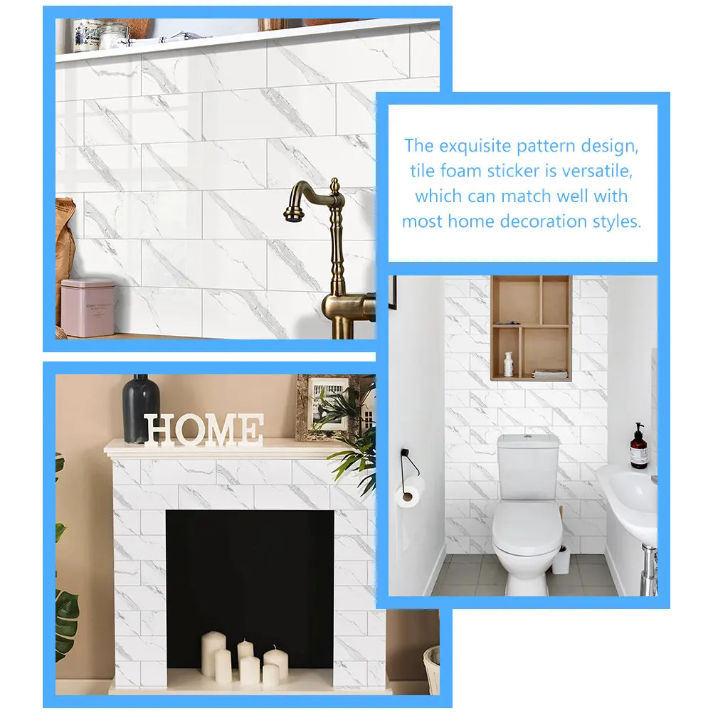 9Pcs Premium Eva Foam Stickers for Wall Tile DIY Home Decor Stylish Patterned 3D Foam Stickers for Kitchen Bathroom Bedroom