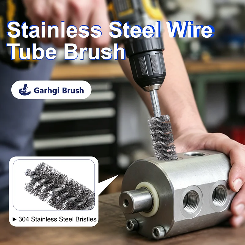 Wire Pipeline Brush Stainless Steel for Cleaning Deburring ID Crosshole Metal Detailing DIY Power Drill Hand Tool Accessories