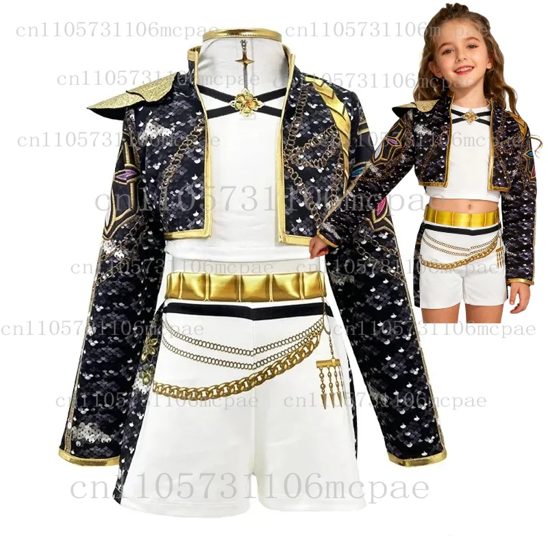 أزياء الفتيات شيطان هنتر رومي زوي الفتيات الهيب هوب مجموعة هالوين لعب الأدوار فستان كرنفال زي + قلادة في الأوراق المالية #3