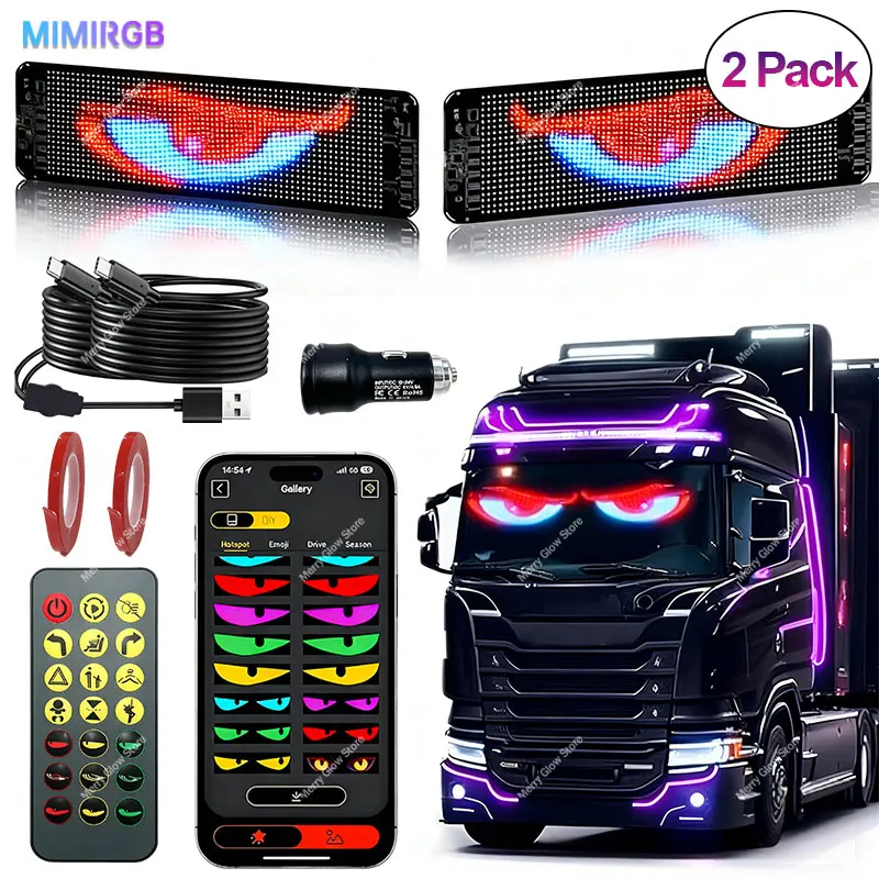 

USB LED Devil Eye Dynamic Windshield Display for Cars Truck Animated Blinking Demon Eyes Front and Rear Windshield Dynamic Light
