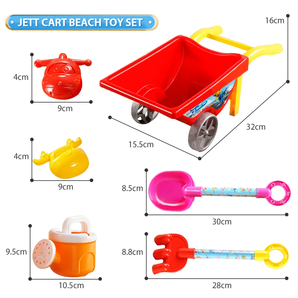 Super Wings Esclusivo 6PCS Jett Summer Beach Set Trolley Secchi Pale per sabbia Stampi Rastrello Annaffiatoio Giochi d'acqua Giocattoli per bambini