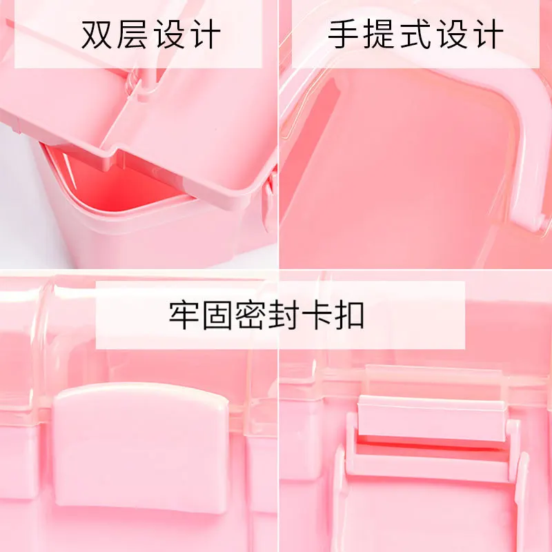 صندوق أدوات مانيكير ذو سعة كبيرة، مصباح علاج مشعاعي محمول، صندوق تخزين مانيكير، شبكة مزدوجة الطبقات، لصالونات الأظافر