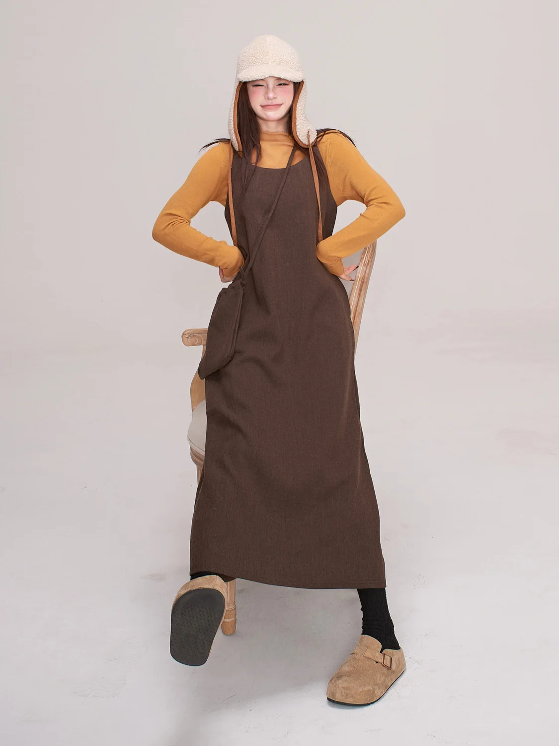 

Оригинальный дизайн, кофейный цвет, женская весенняя юбка с высокой талией из смесовой шерсти и хлопка, свободного кроя, VU Ne