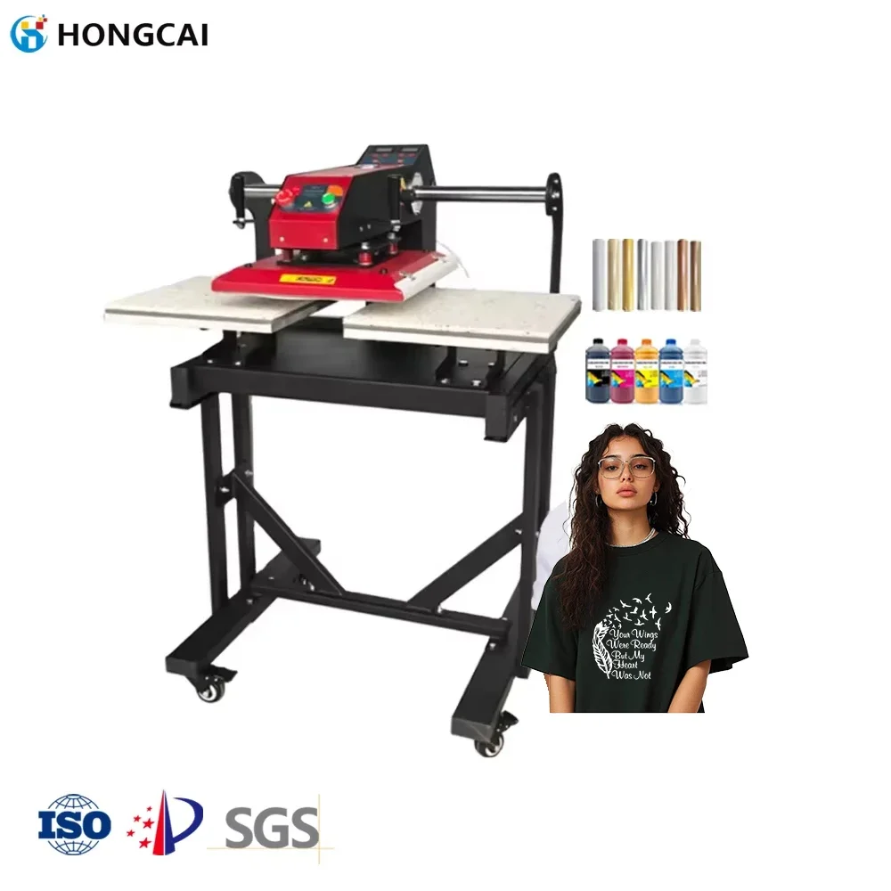 38*38 T-Shirt Printing Pressing Flatbed Heat Transfer Machine Pneumatic Duplex Ironing Electric Upper Slide New Heat Press