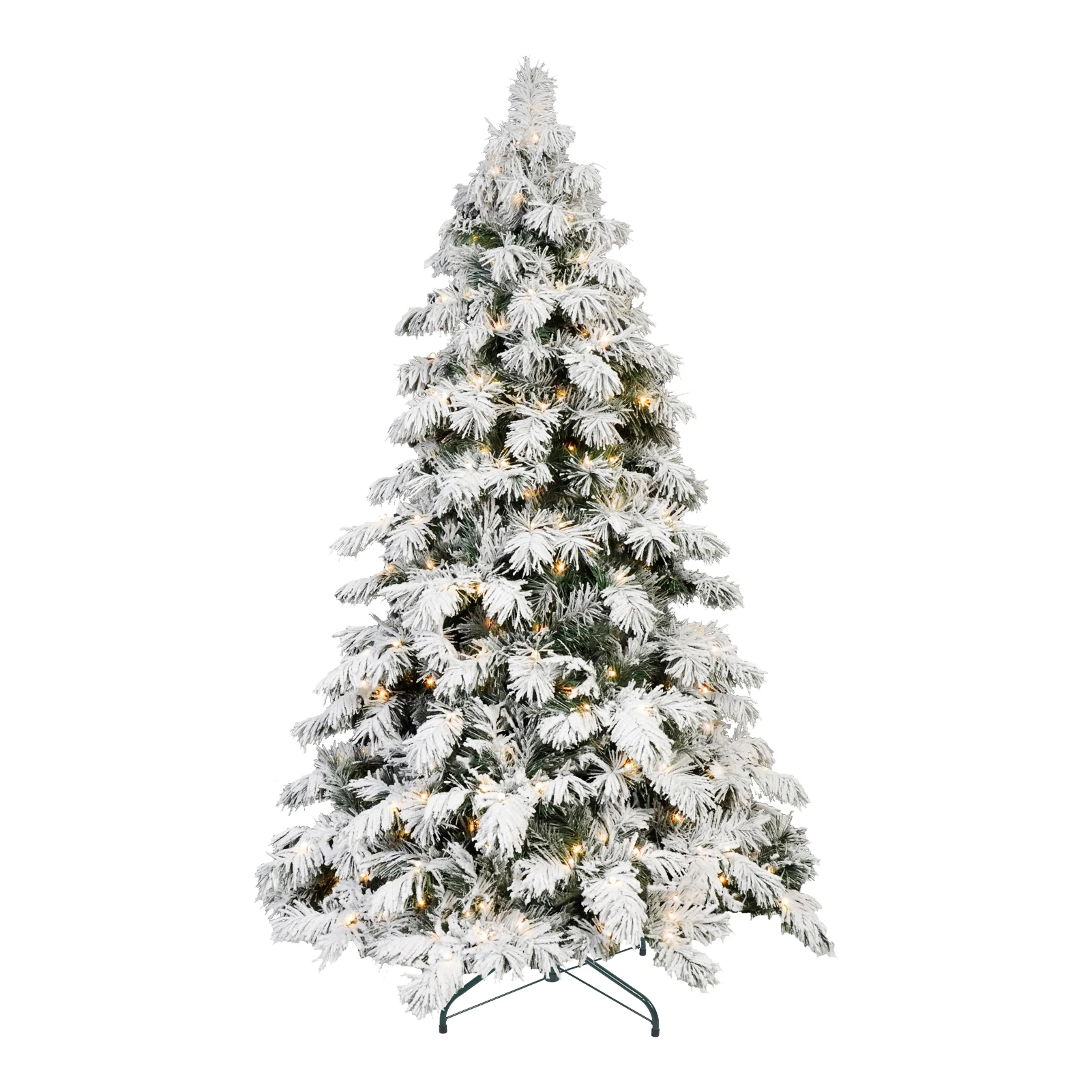 

5/6/7FT Artificial Flocking Christmas Tree with 200LEDs Warm White Ball Lights 375 Branch Tips PVC Holiday Decoration Xmas Tree