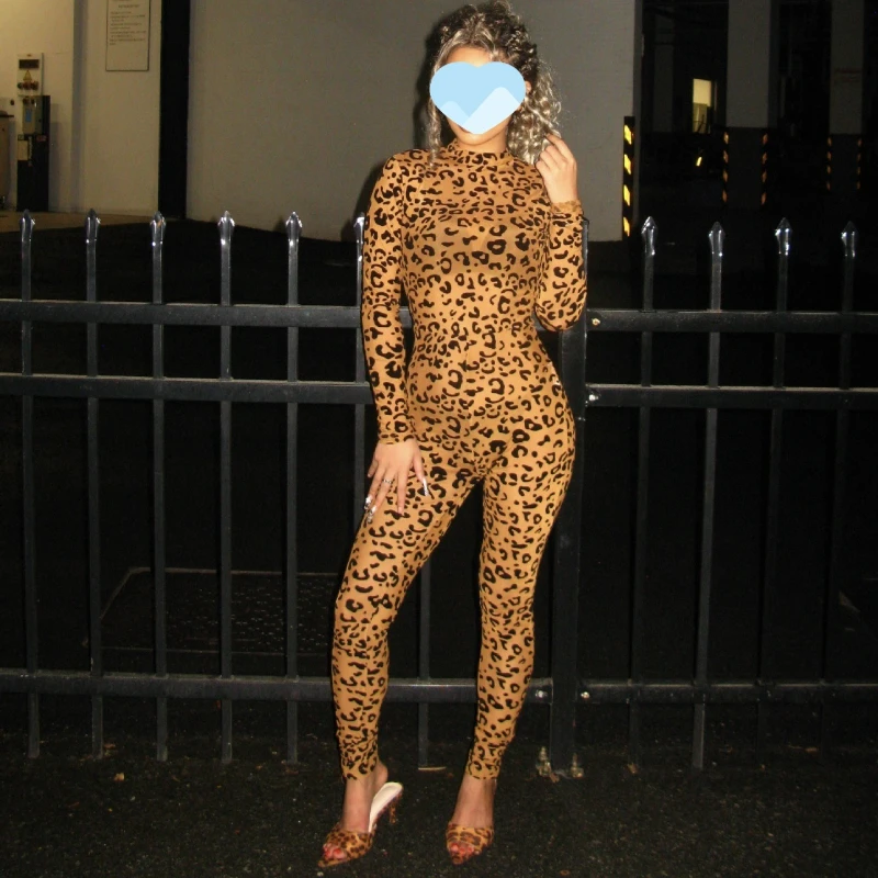 

European American Style Slim-fit Long Sleeve Jumpsuit Sexy Spice Girl Flocking Perspective Jumpsuit Hot Sale Women's Clothing