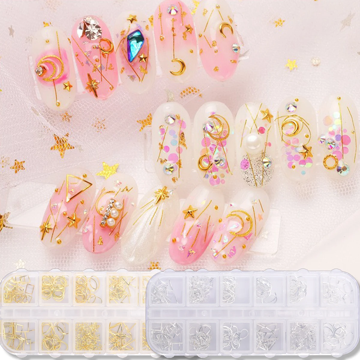 200 pz/scatola accessori per rivetti cavi a fondo piatto in stile giapponese ins, set di decorazioni per unghie fai da te in stile metallo y2k stile semplice