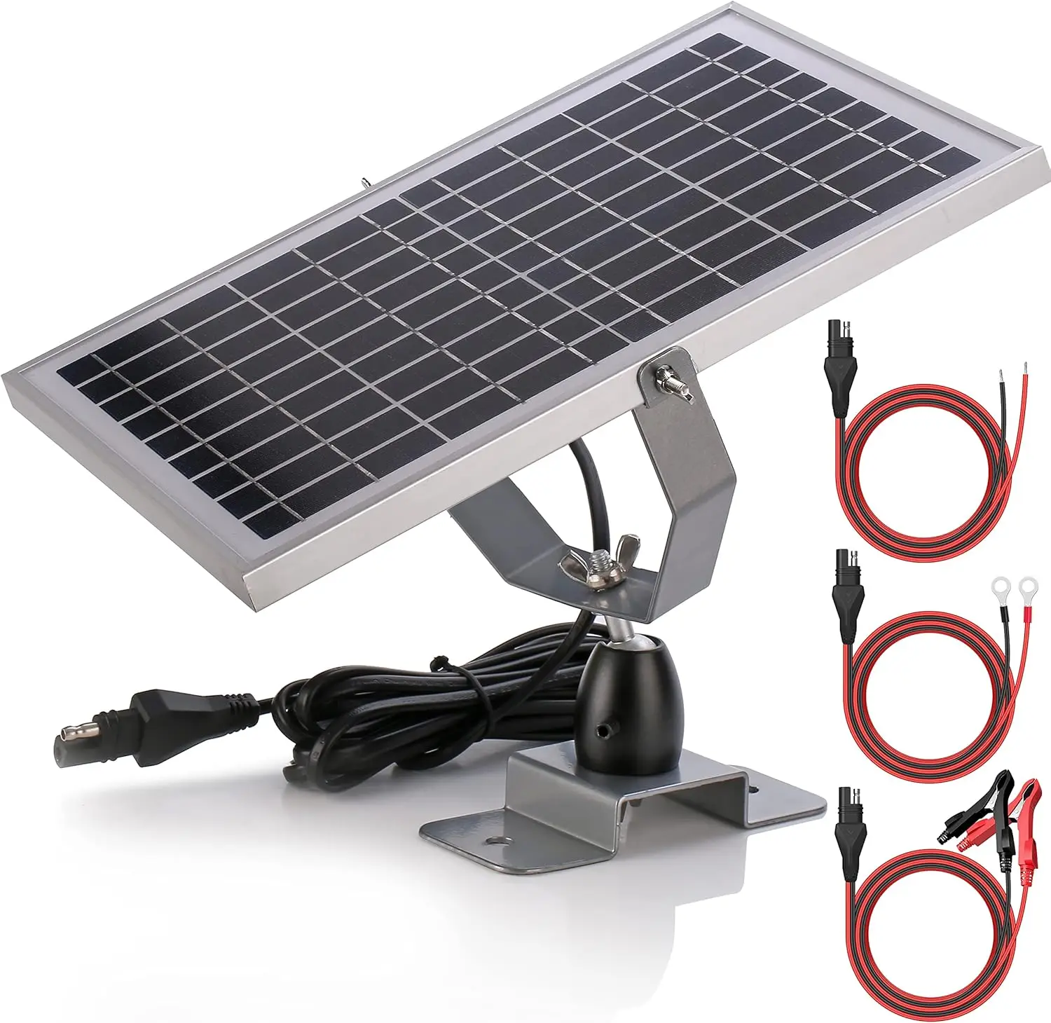 12V Solar Battery Charger Maintainer,Built-inSmart MPPTCharge Controller,Adjustable Mount Bracket,Waterproof 10 Watt Solar Panel