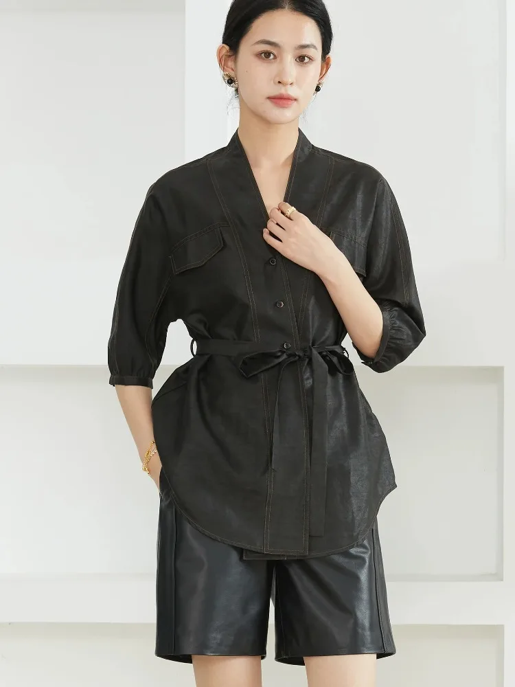 Moda damska wiosna/jesień nowy styl 100% naturalny jedwab morwowy czerwona włóczka chmurkowa dekolt w serek rękaw trzy czwarte kurtka kardigan