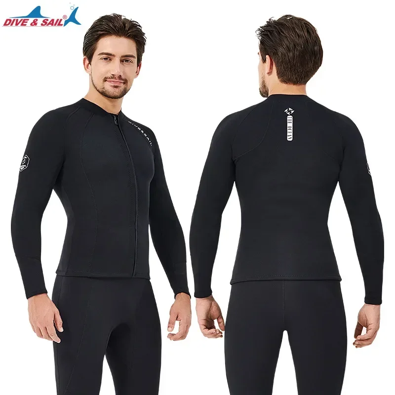 2MM Neoprene Premium Diving Suit for Men Women Wetwuit Top Split Body Swimwear Black Long Sleeves Keep Warm Jacket