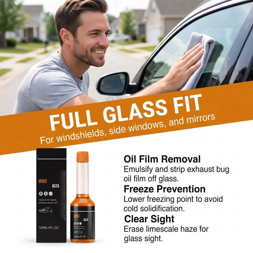 Car Windshield Glass Oil Film Remover 120ml Auto Window Deep Cleaning Polish Degreaser, Anti-Fog Dirt Water Spot Removal