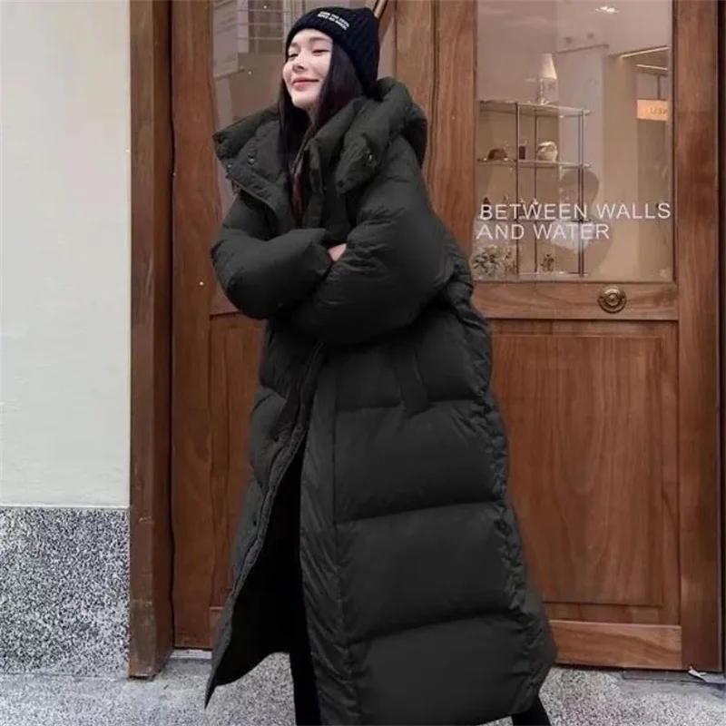 2024 novo inverno quente puffer jaqueta com capuz longo feminino parkas grosso algodão acolchoado à prova de vento casaco casual solto neve wear jaquet