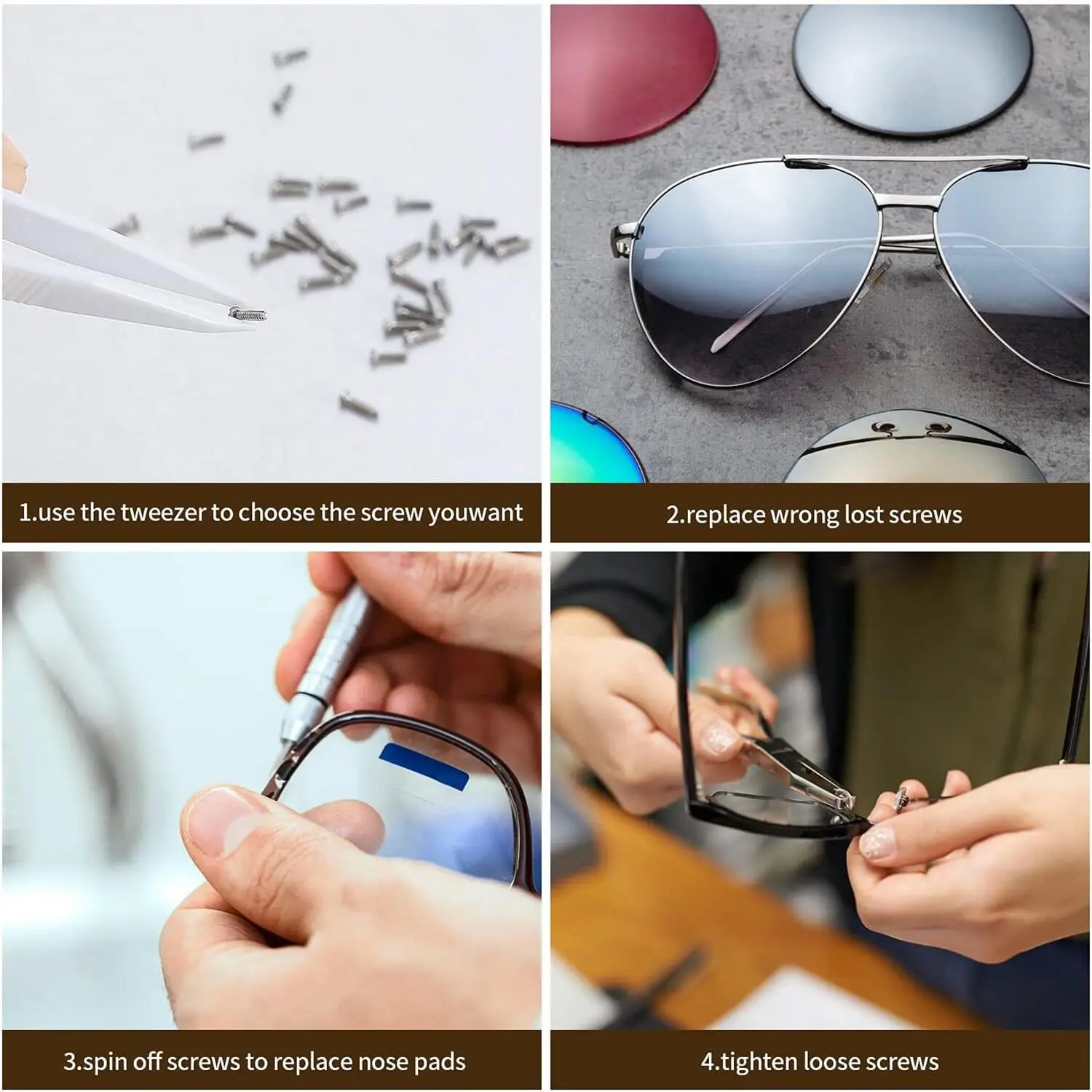 500 Pcs Eyeglasses Sunglass Repair Tool Kits With Screws Nose Pads Screwdriver Nuts Optical Parts Assorted - view 3