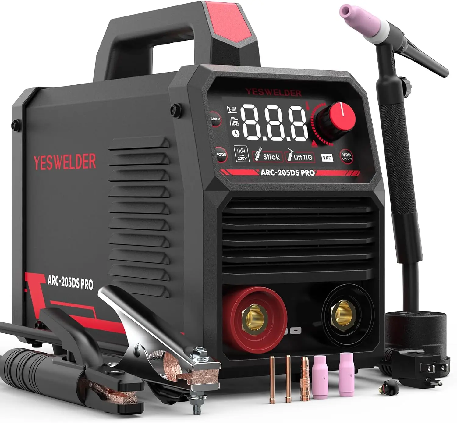 

Цифровой инверторный сварочный аппарат 205А с горелкой Lift TIG, двухфазный 110В/220В, портативный аппарат MMA