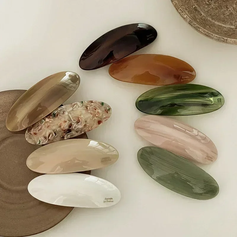 

Acetic Acid Spring Clip Korean Large Hairpin Girls French Hair Clip Glossy Elliptical Arc Headwear Accessories