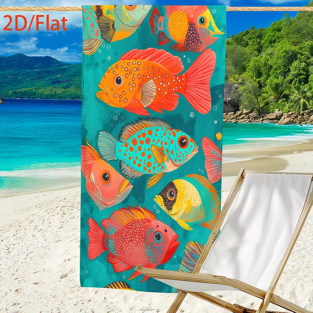 Tropical Fish Beach Towel Single Sided 2D Print Quick Dry Microfiber Towel for Pool Beach Swimming Ocean Vibes for Sea Lovers