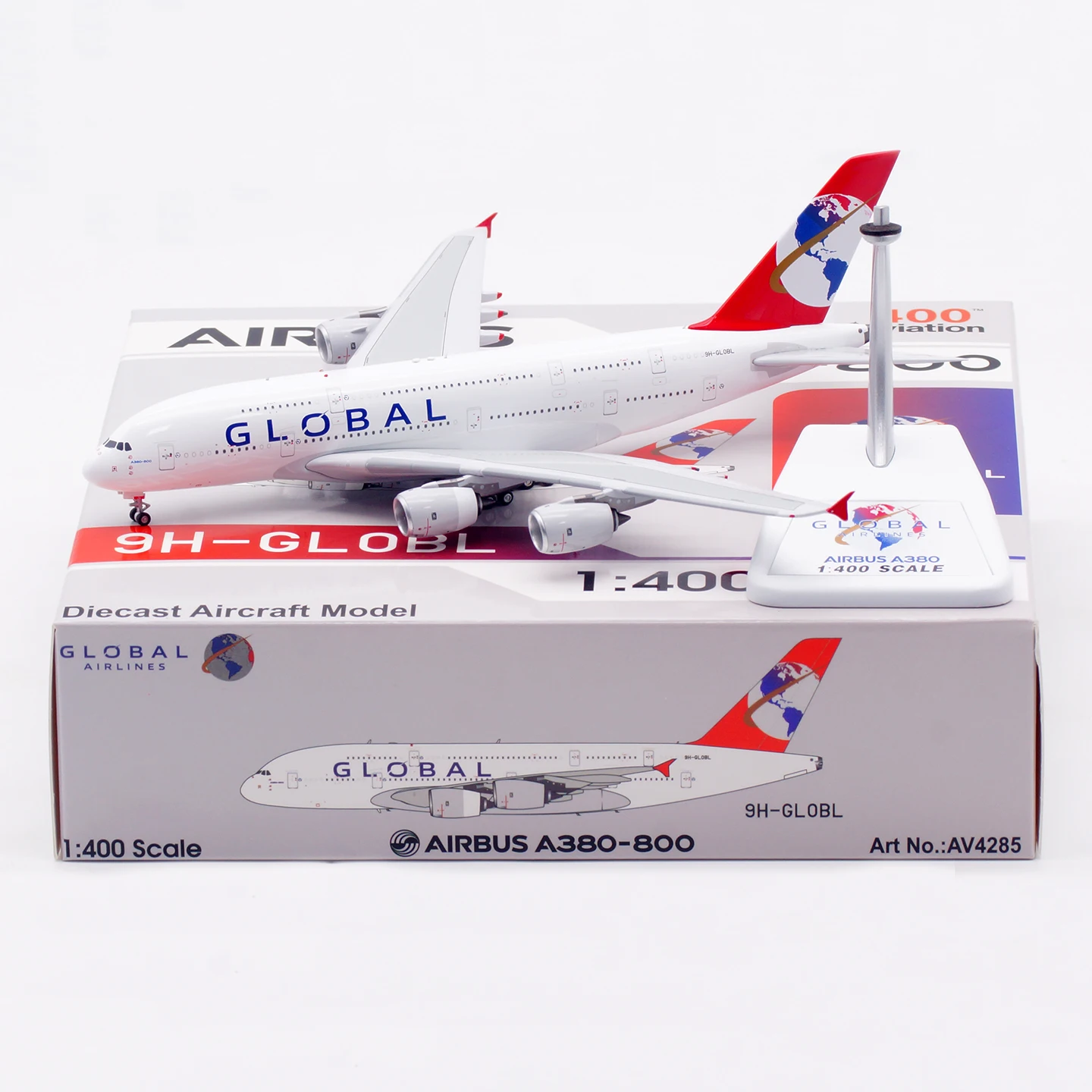 

AV4285 Alloy Collectible Plane Gift Aviation 1:400 Global Airlines Airbus A380-800 Diecast Aircraft Jet Model 9H-GLOBL & Tractor