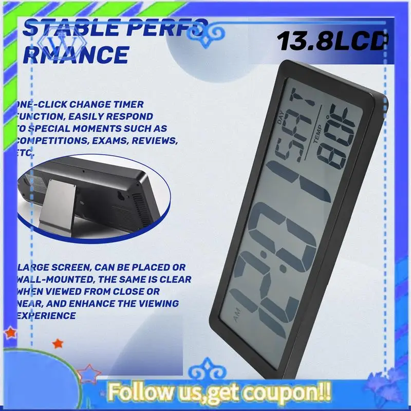 

Easy To Use Square Wall Clock Series, 13.8Inch Large Digital Jumbo Alarm Clock, LCD Display, Multi-Functional Upscale Office Dec