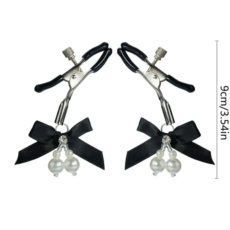Pink Adjustable Metal Nipple Clamps with Soft Non-Slip Pads Bow Pearl Rhinestone Decor for Couples Intimate Bedroom Play - view 6