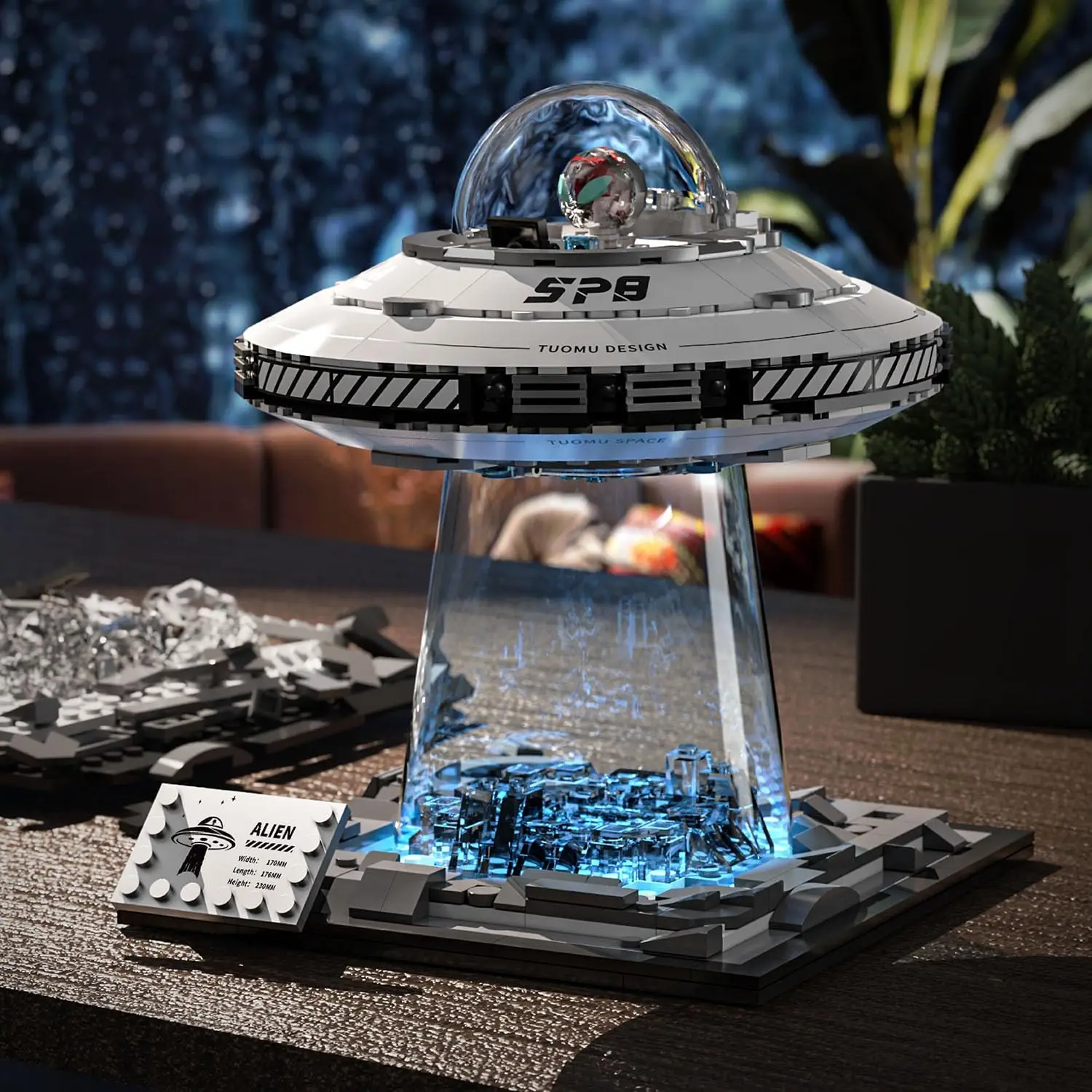 Leuchtendes UFO-Raumschiff-Bausteinset DIY-Montage Raumschiff-Modell STEM Lernspielzeug Kreative Heimdekoration Perfektes Geburtstags- und Weihnachtsgeschenk für Jungen, Mädchen und Kinder