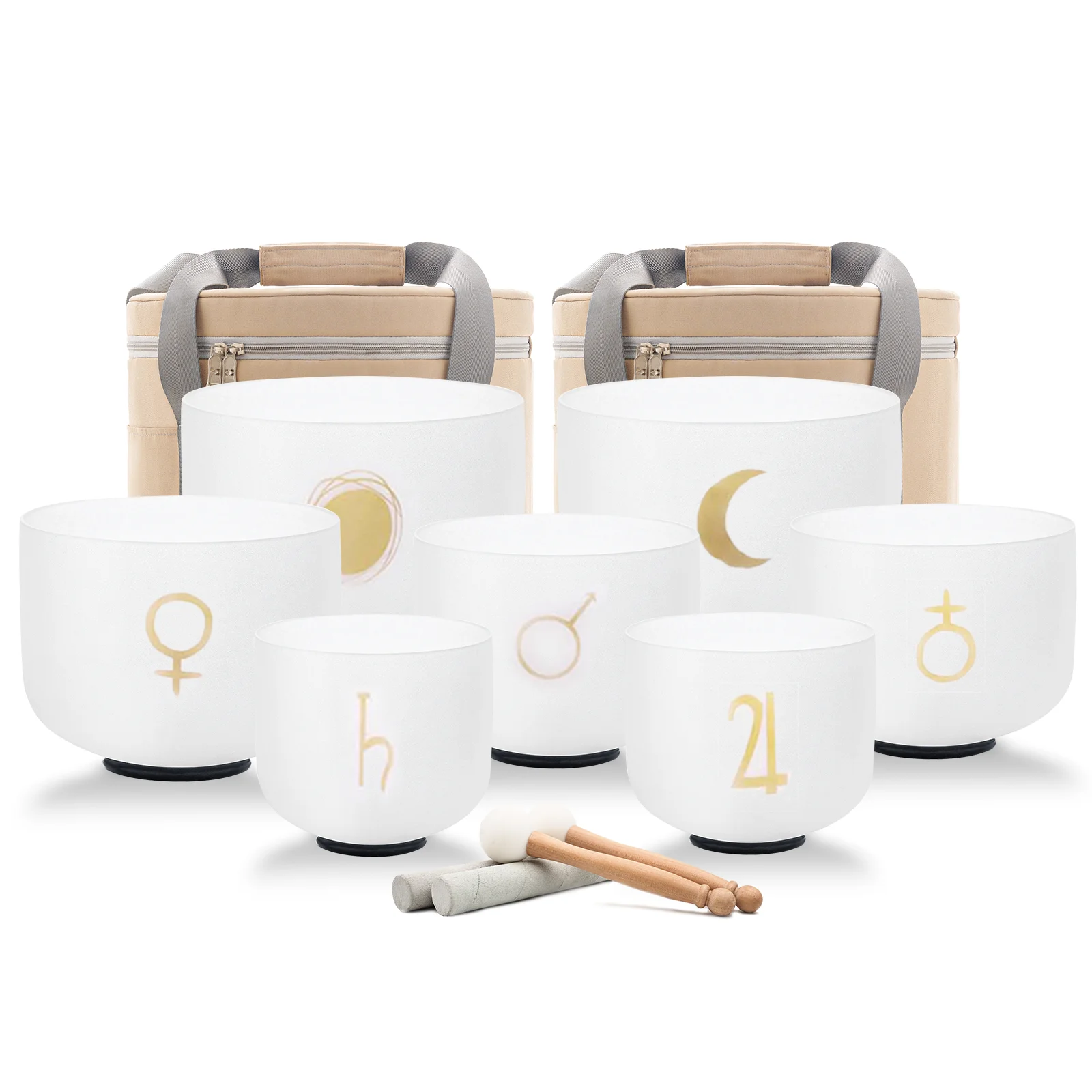 

Hye-eun Perfect Pitch 7-12 inch Planetary 7pcs Frosted Quartz Crystal Singing Bowl Set Sound Healing Instruments with Bag