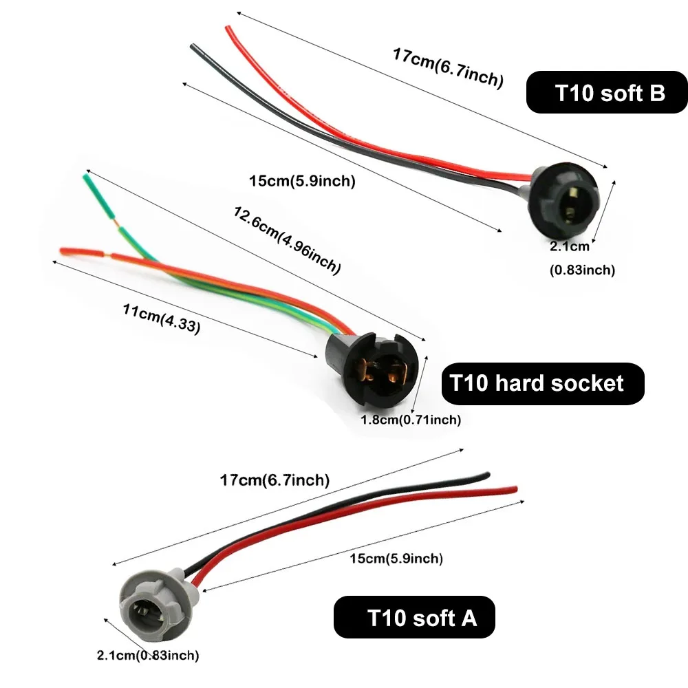 T10 W5W T5 T15 klinowa żarówka światło bazowe przedłużacz z wtyczką wiązki przewodów miękkie adaptery uchwyt żarówki kabel LED żarówka gniazdo złącza