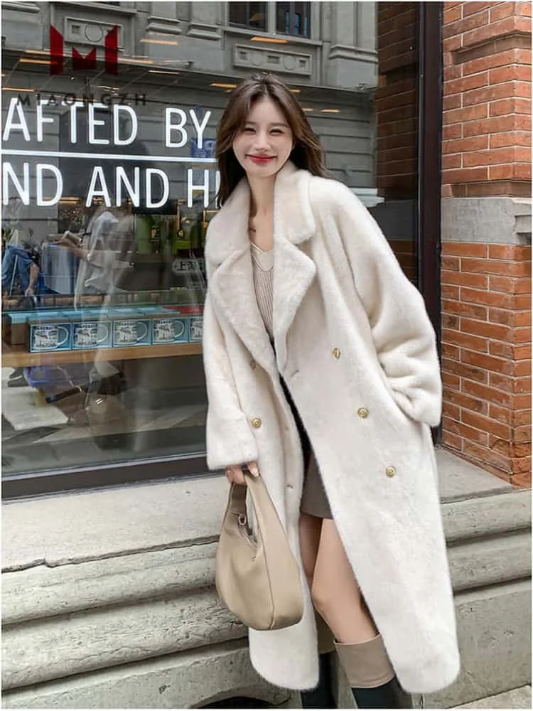 

Luxury White Faux Fur Long Women's Outerwear Outwears 2025 Winter New Thick Warm Fluffy Jackets Female Fashion Long Sleeve Coats