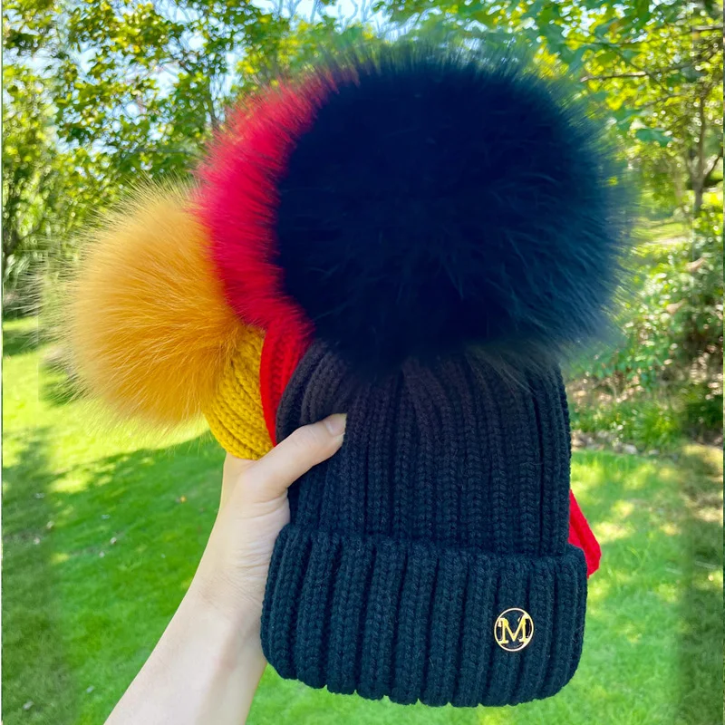 Cllikko Brand 2024 Winter Female Fur Pom Poms hat Winter Hat For Women Girl 's Hat Knitted Beanies Cap Hat Thick Women Skullies