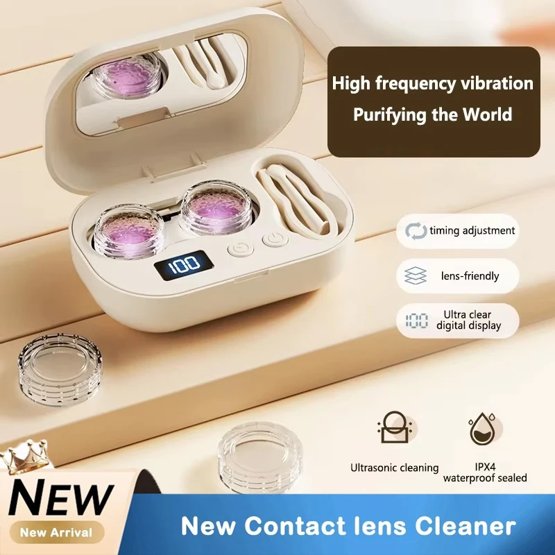 Portable Ultrasonic Contact Lens Cleaner 4-Timer Fully Automatic Rechargeable Electric Contact Lens Cleaning Machine Box