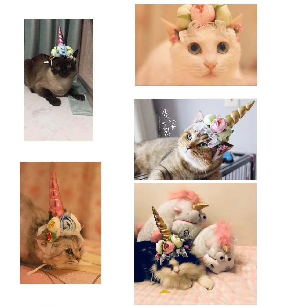 

Unicorn Pet Hat Pink Horn Cloth Material Comfortable for Cat Puppy Party Cosplay Christmas Halloween Birthday