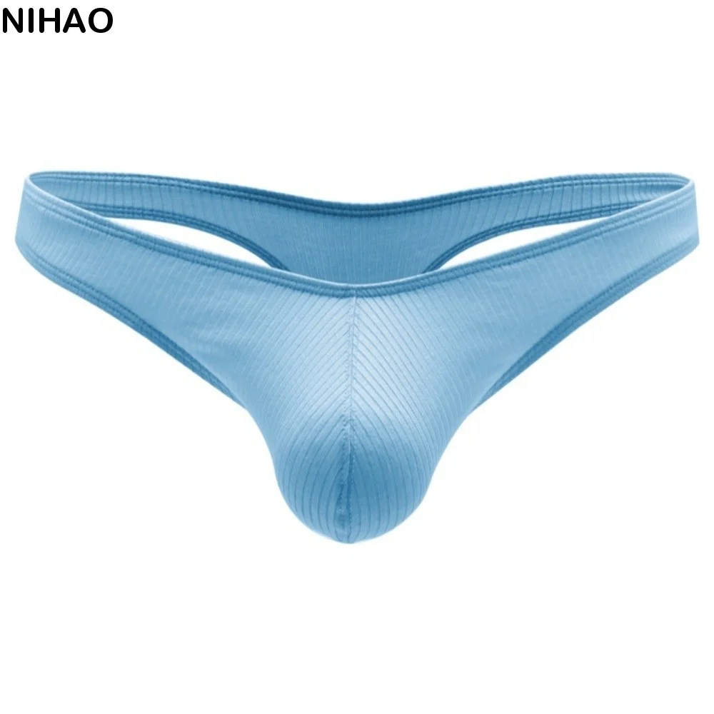 Breathable Low Waist Men Thongs Underpants Thread Pattern Men's Panties Solid Color Lingerie Male Briefs Sports