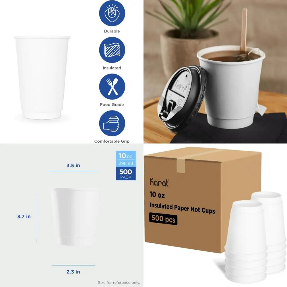 

Кофейные стаканы с двойными стенками, 10 унций, 500 штук, белые бумажные стаканы для горячих напитков с загнутым краем, 90 мм