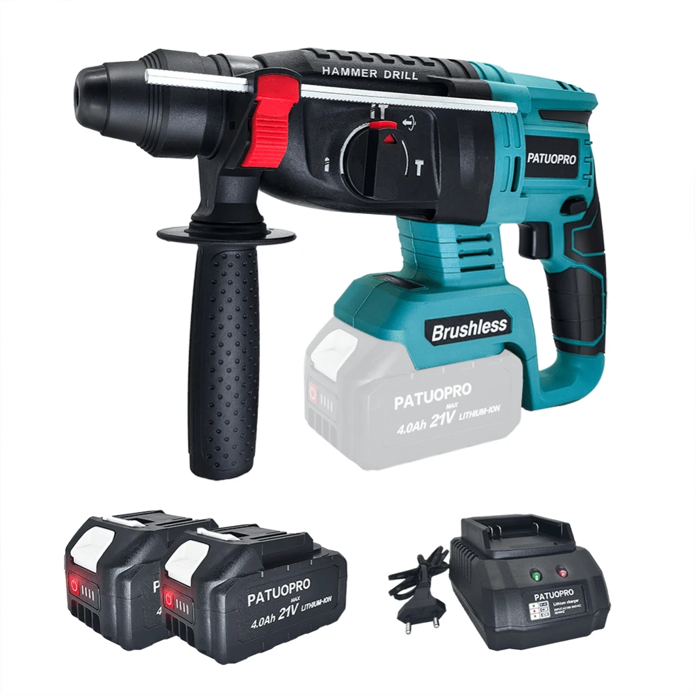 

PATUOPRO 26mm Brushless Electric Rotary Hammer Drill 4-Mode Rechargeable Cordless Impact Hammer Drill Fit Makita 18V Battery