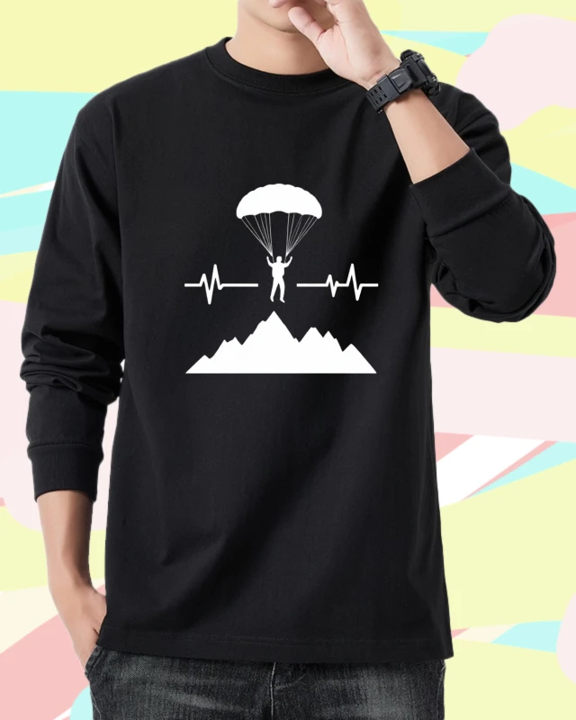 

Футболка для мужчин, осенняя футболка для бега, Рождества, с длинными рукавами и рисунком, парашют, сердцебиение, дышащая футболка с принтом, готическая