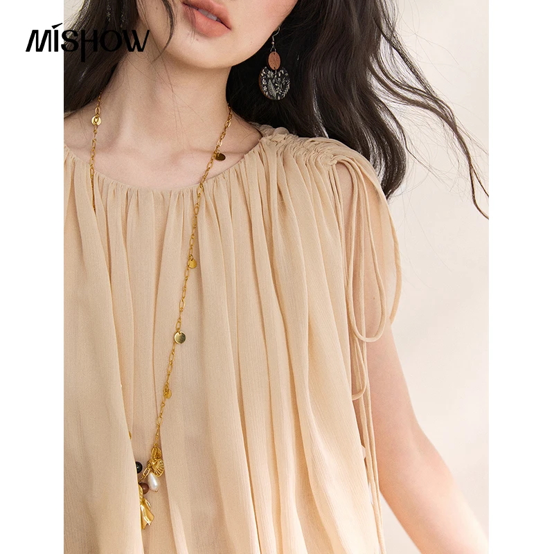 MISHOW 2026 Summer New Women 2 Piece Dress Set Batwing Sleeve Pleated Flowy Maxi Skirt Vacation Casual Matching Set MXF21T1538