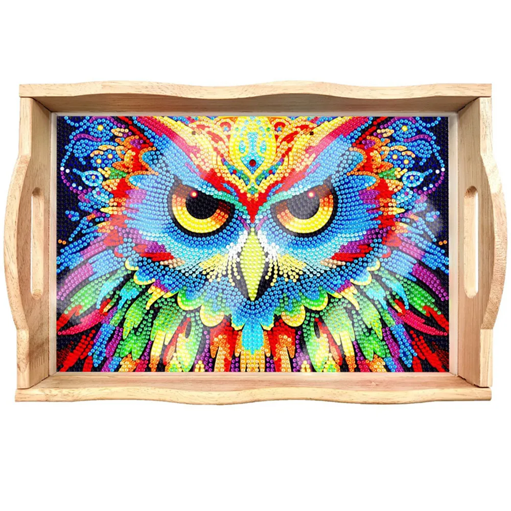 5D Diamond Painting Handmade Wooden Tray Dinner Plate Tea Tray Coffee Tray Diamond Painting Kitchen Tools Animal Mandala Gift