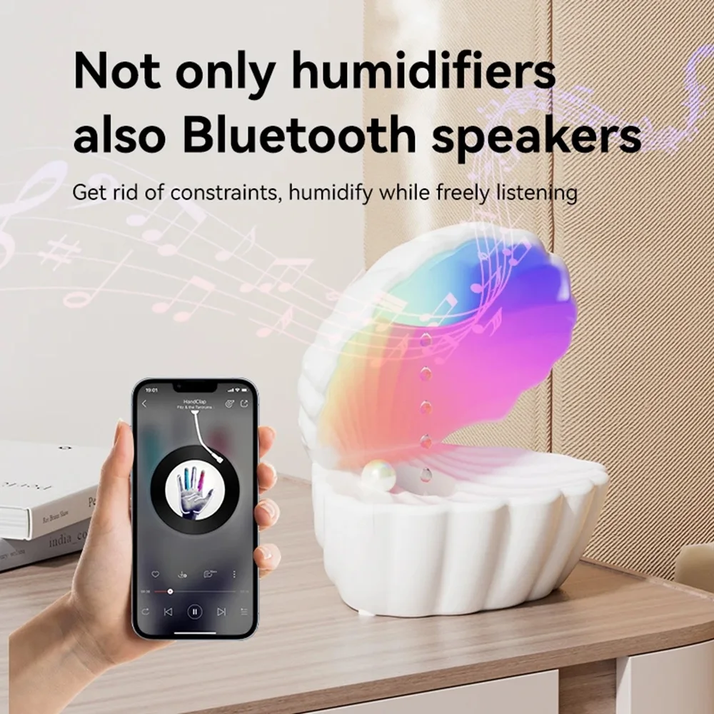 LED Shell Shape Ambient Sleeping Night Light Bluetooth Speaker Anti Gravity Water Droplet Mist Humidifier Desktop Decorative Lig