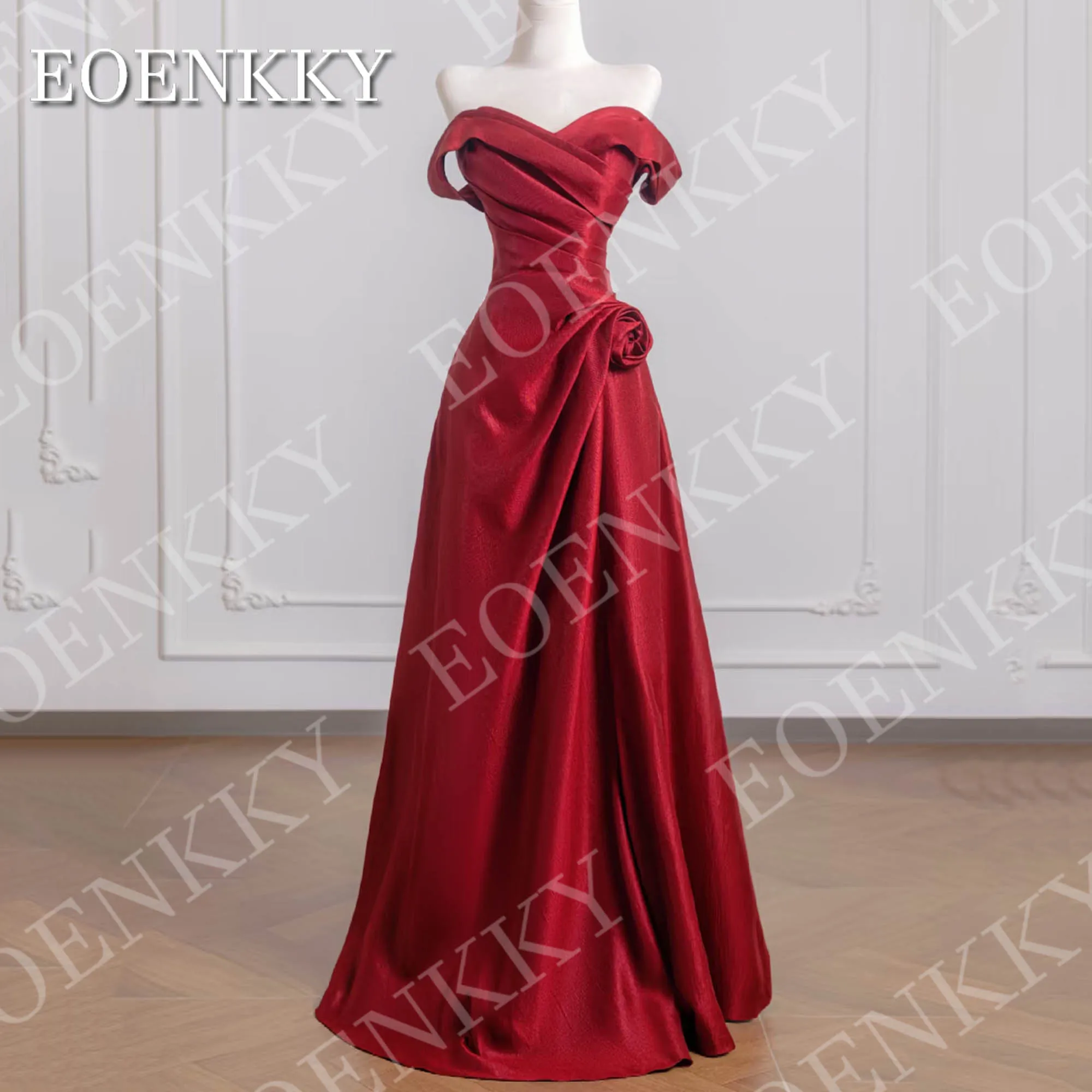 EOENKKY Вечерние платья трапециевидной формы с открытыми плечами платья для выпускного вечера длинное элегантное атласное платье с цветочным принтом и вырезом в форме сердца красное индивидуальное платье Линия вечерние