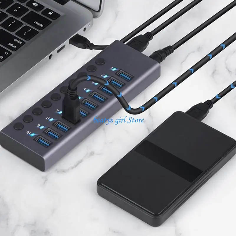

C7AB 10 Port USB3.0 Hub USB Splitter Socket With Individual Switches 5Gbps Efficient