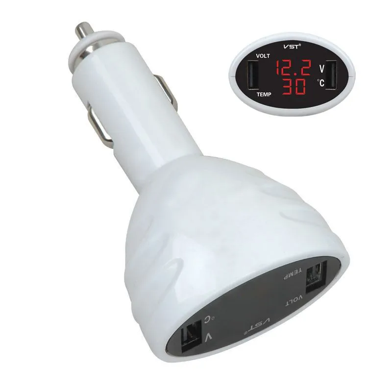 Vehicle Cigarette Lighter Dual USB Charger Voltmeter Blue Light 12V Input Charge Digital Devices Tablet Camera