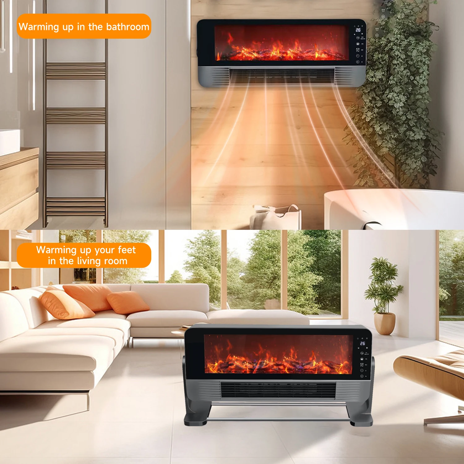 Electric Decorative Fireplace for Mantle or Table, Heater with 3D Flame Effect, Remote Control Electric Heater Wall-Mounted